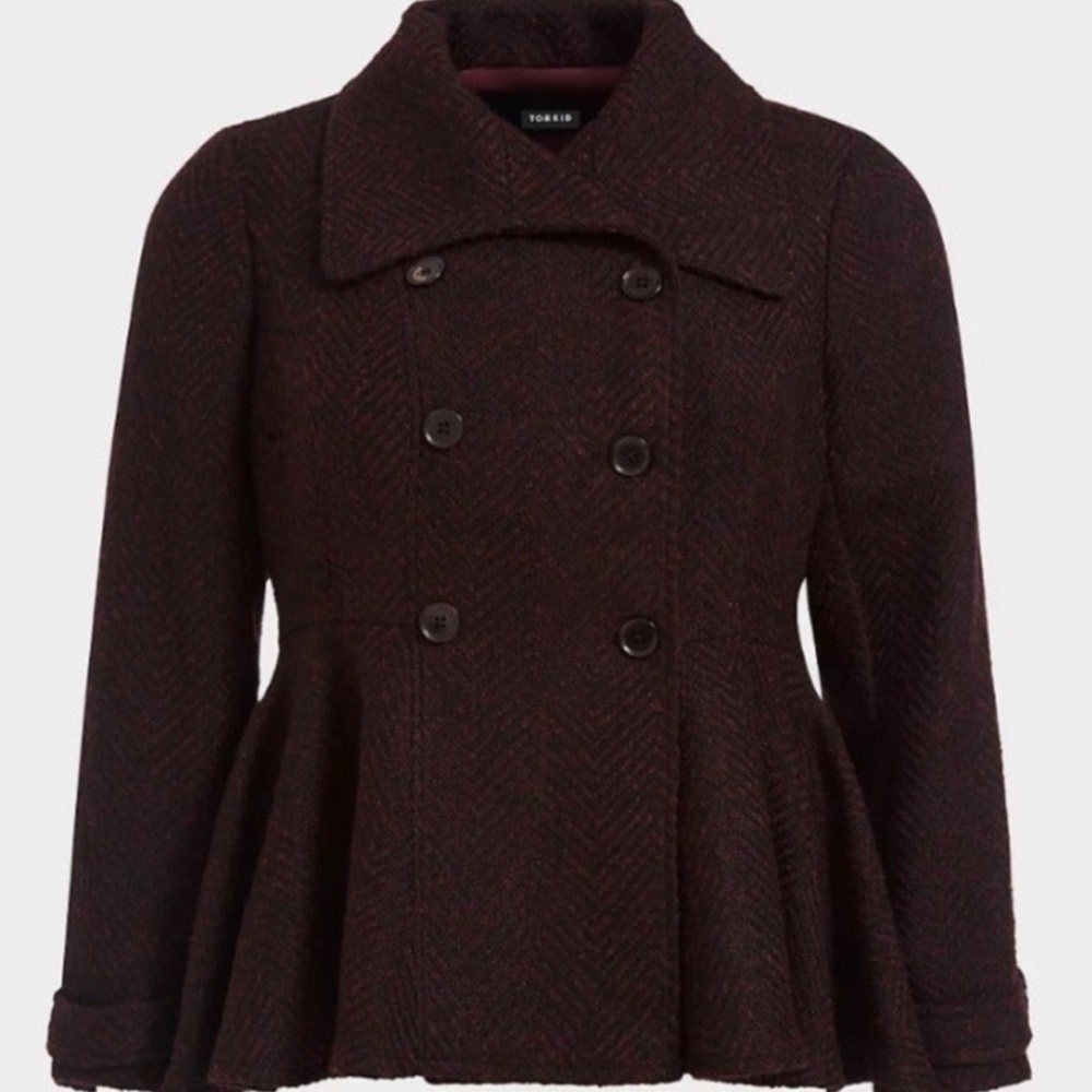 NEW TORRID BLUSH BARBIE PINK BOULE FIT AND FLARE PEPLUM PEA COAT JACKET 4X - Picture 3 of 4